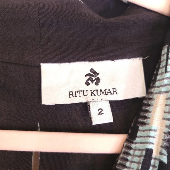 LABEL RITU KUMAR Maxi Dress Sleeveless Size 2 V Neck Black Blue - Picture 4 of 7